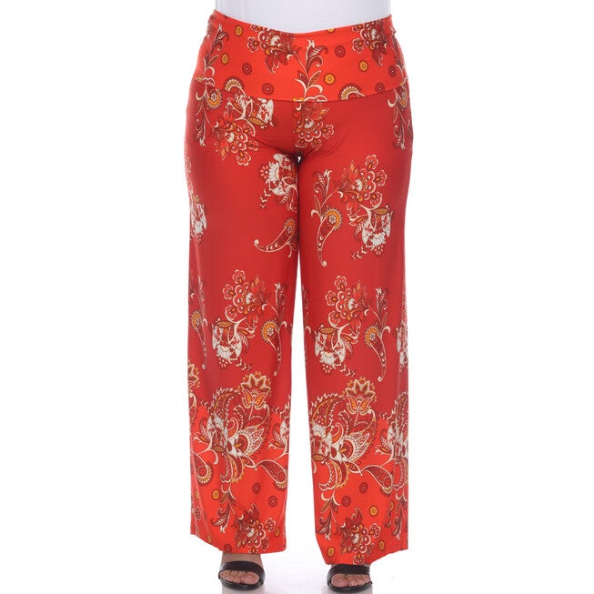 Floral Paisley Printed Palazzo Pants, Red / Red, alternate image number 2