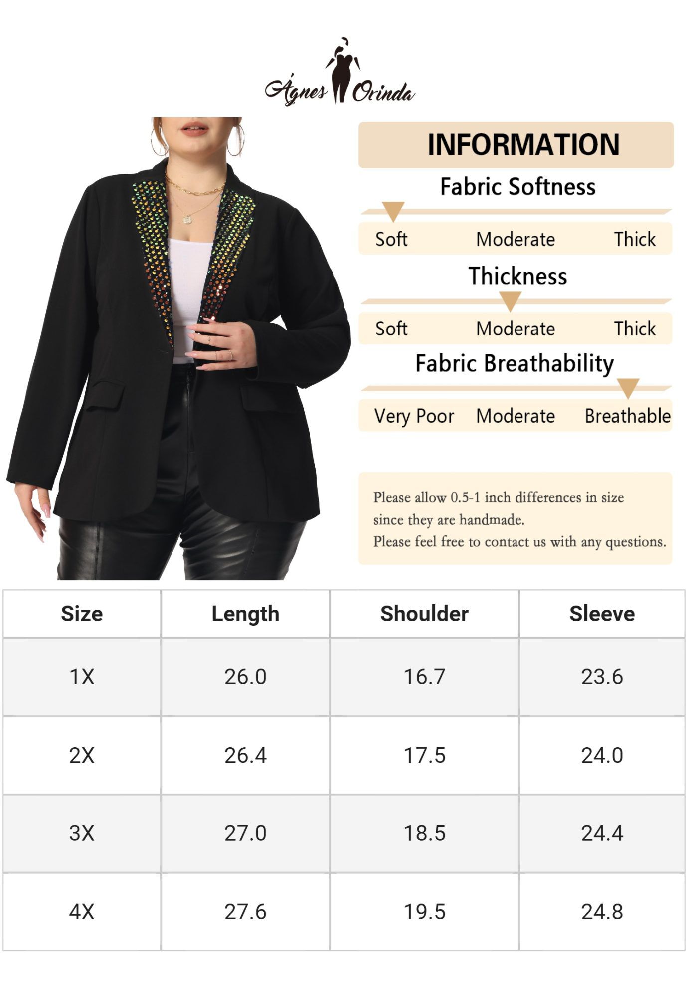 SHINY SEQUIN BUTTON LAPEL CASUAL BLAZER JACKET, Black / Black, alternate image number 3