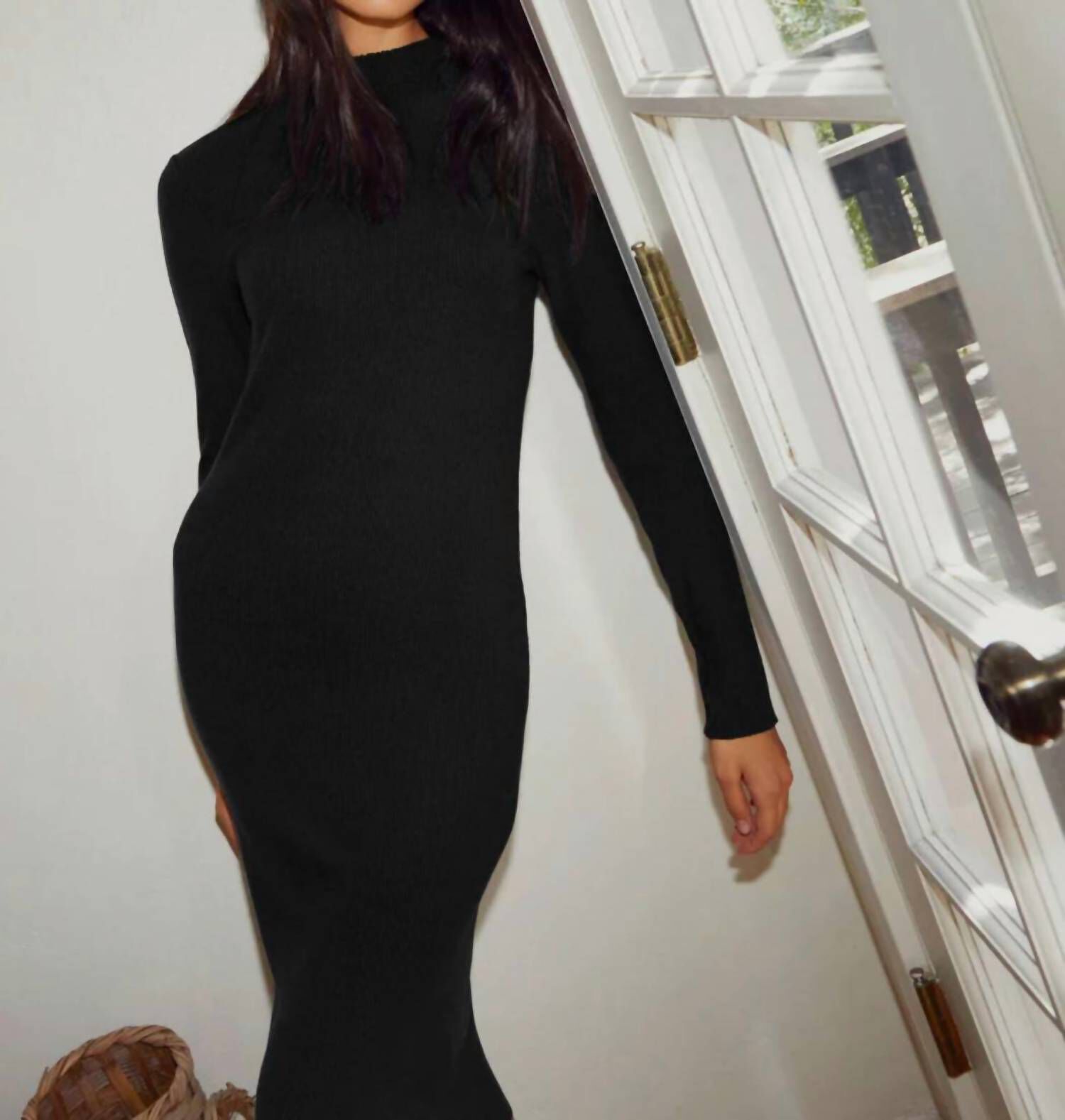 NICOLE TURTLENECK DRESS IN JET BLACK, , alternate image number 5