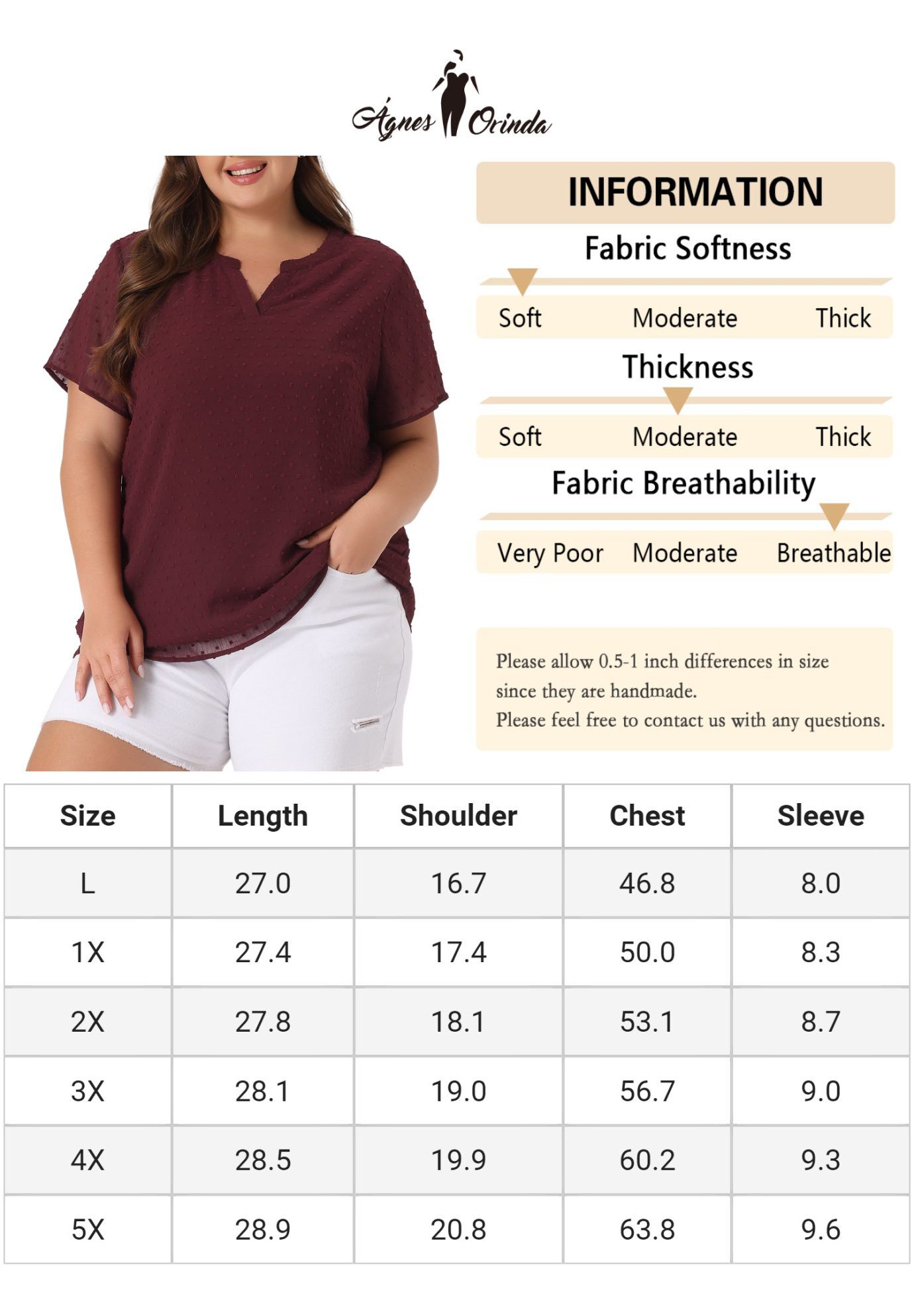 Swiss Dots Notched Neck Short Sleeve Basic Blouse, Burgundy / Burgundy, alternate image number 4