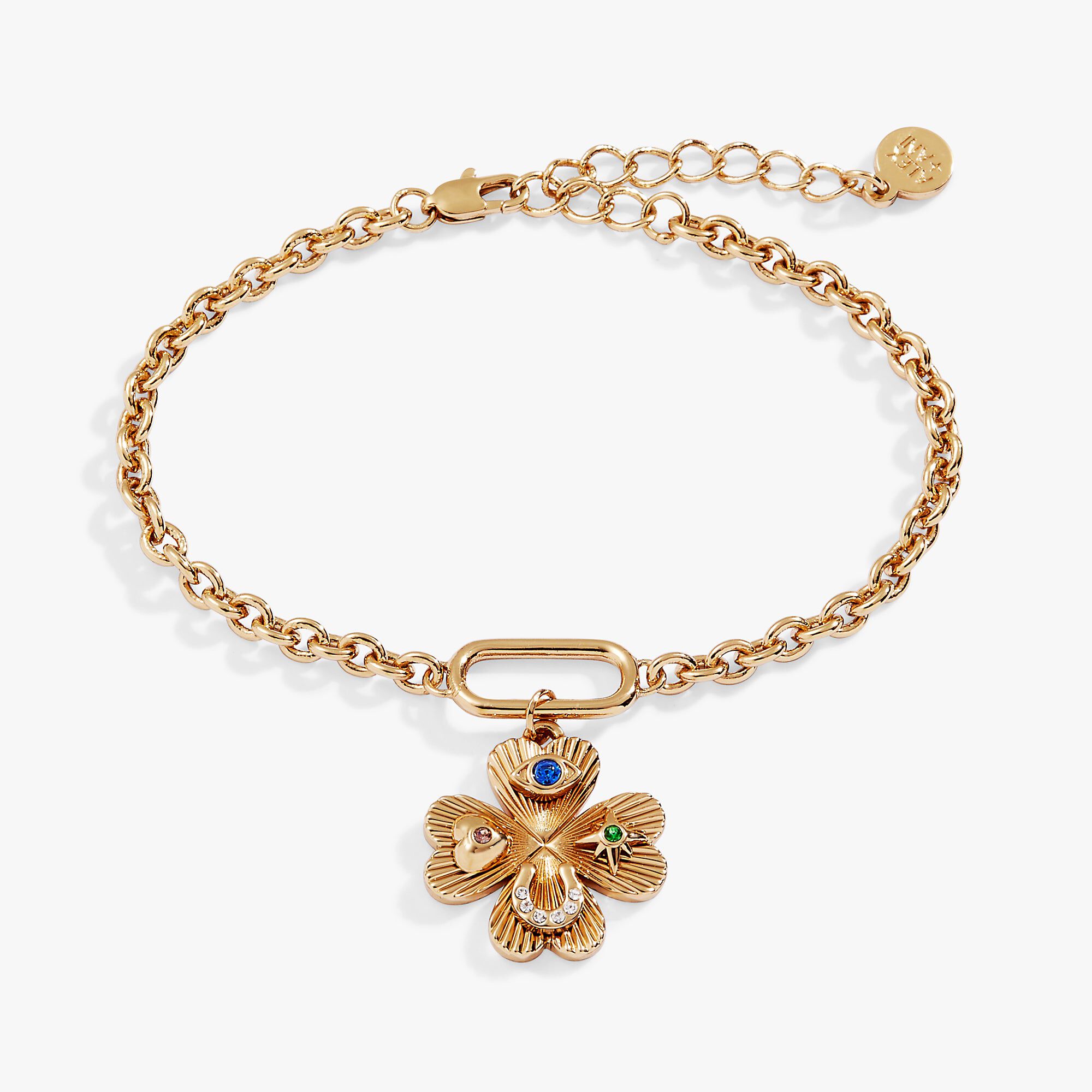 Lucky Four Leaf Clover Adjustable Bracelet, Gold / Gold, hi-res image number 0
