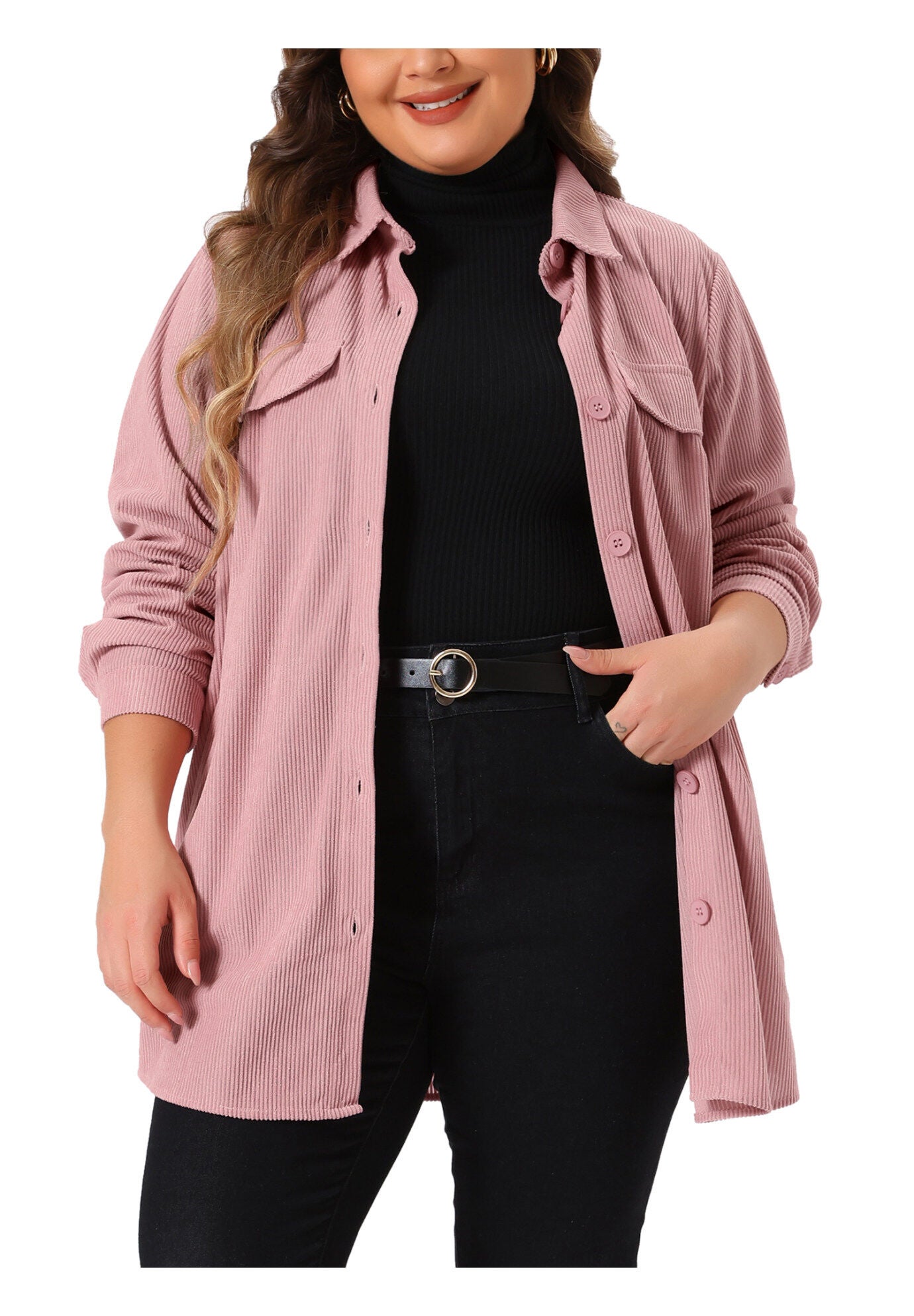 BUTTON DOWN SHIRT CORDUROY SHACKET JACKET, Pink / Pink, alternate image number 2
