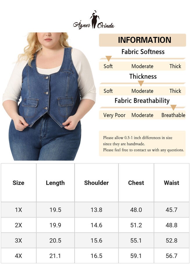 SLEEVELESS BUTTON DENIM CROP WAISTCOAT VEST, Blue / Chambray Denim Medium, alternate image number null