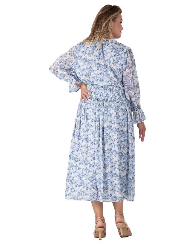 Revia Women's Plus Size Floral Print Long Ruffle Sleeve Maxi Dress, , alternate image number 5