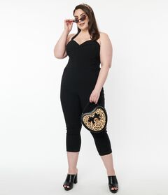 Unique Vintage 1950s Black Halter Marcel Jumpsuit