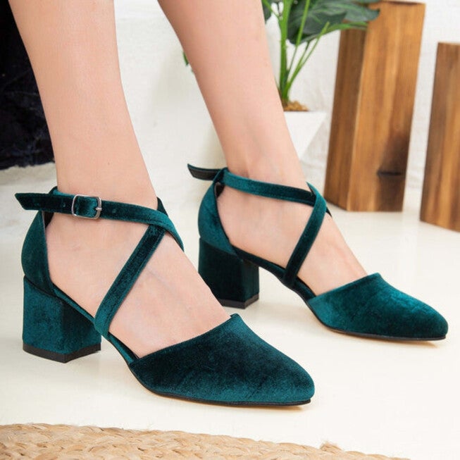 DOLLY - EMERALD GREEN VELVET HEELS, EMERALD GREEN / Forest Green, alternate image number 4