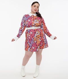 Barbie x Smak Parlour 1970s Purple Floral Short N Sweet Flare Dress