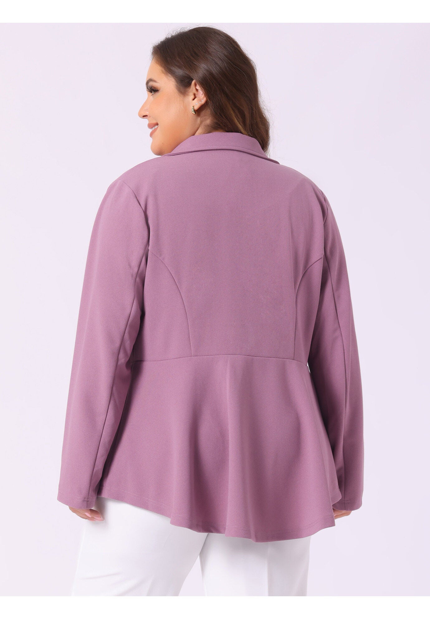 RUFFLE V NECK BUTTON NOTCH PANEL PEPLUM BLAZER, Purple / Purple, alternate image number 3