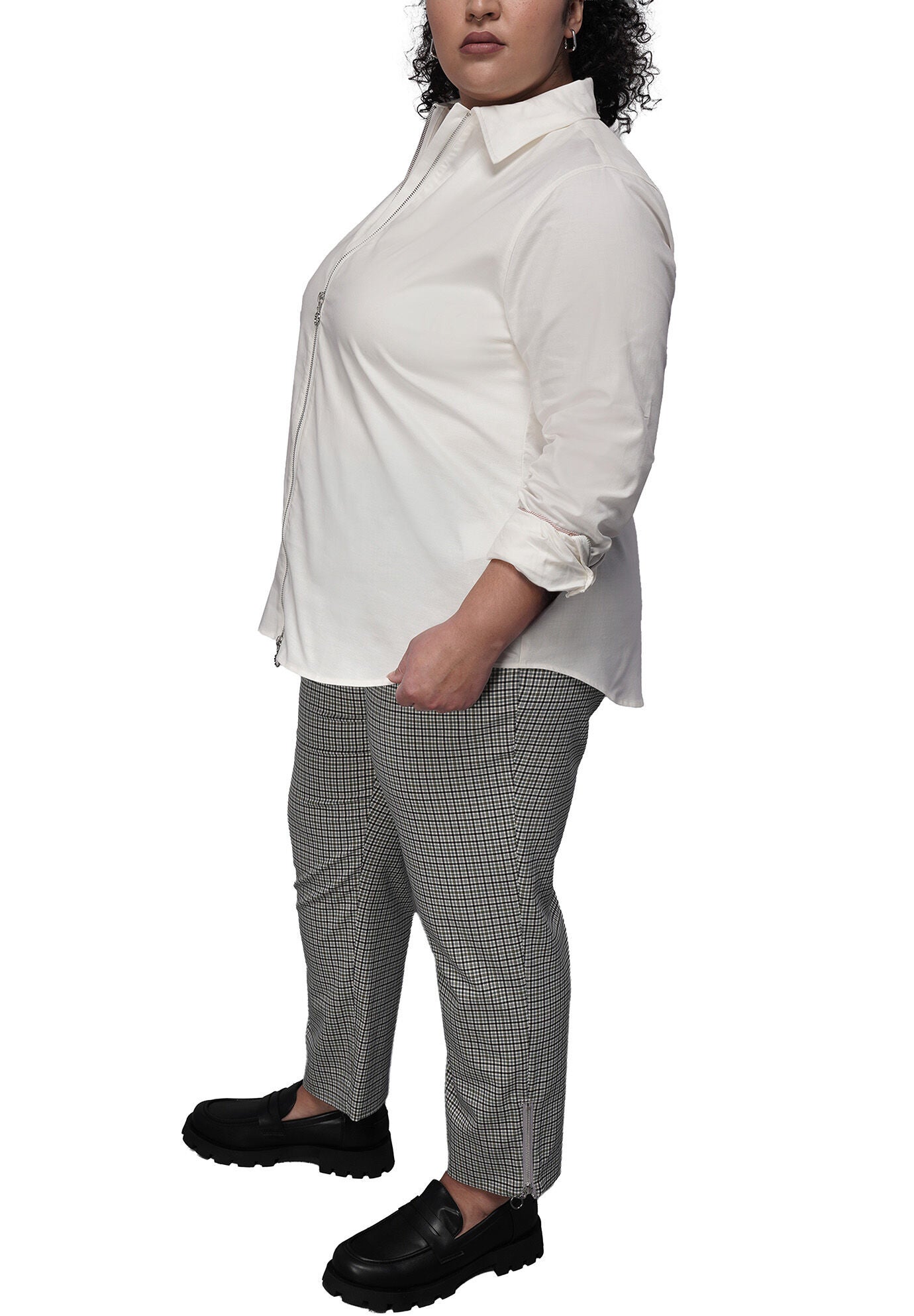 The Essential Long Sleeve Oxford Zip Up Shirt, WHITE / White, alternate image number 1