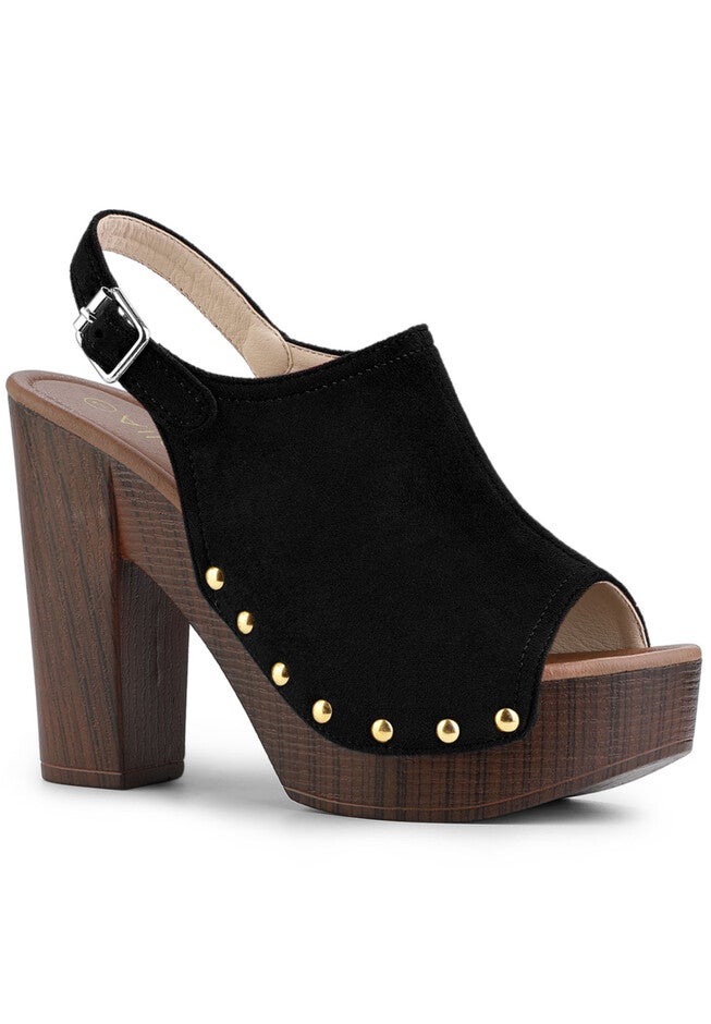 Slingback Platform Chunky Heel Sandals, Black / Black, hi-res image number 0