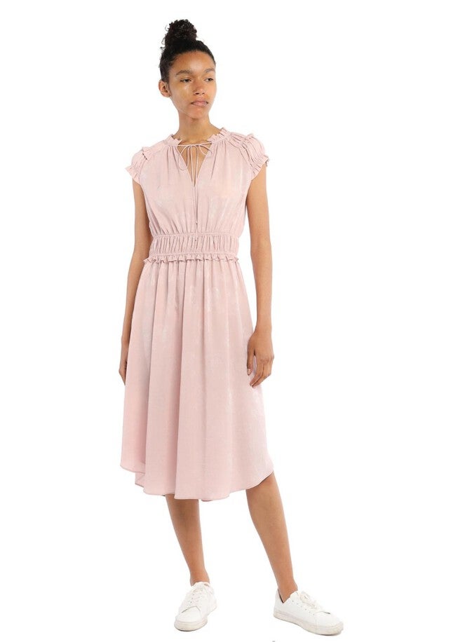 ROSETTE MID LENGTH SMOCKED WAIST DRESS IN LIGHT PINK, , alternate image number 5
