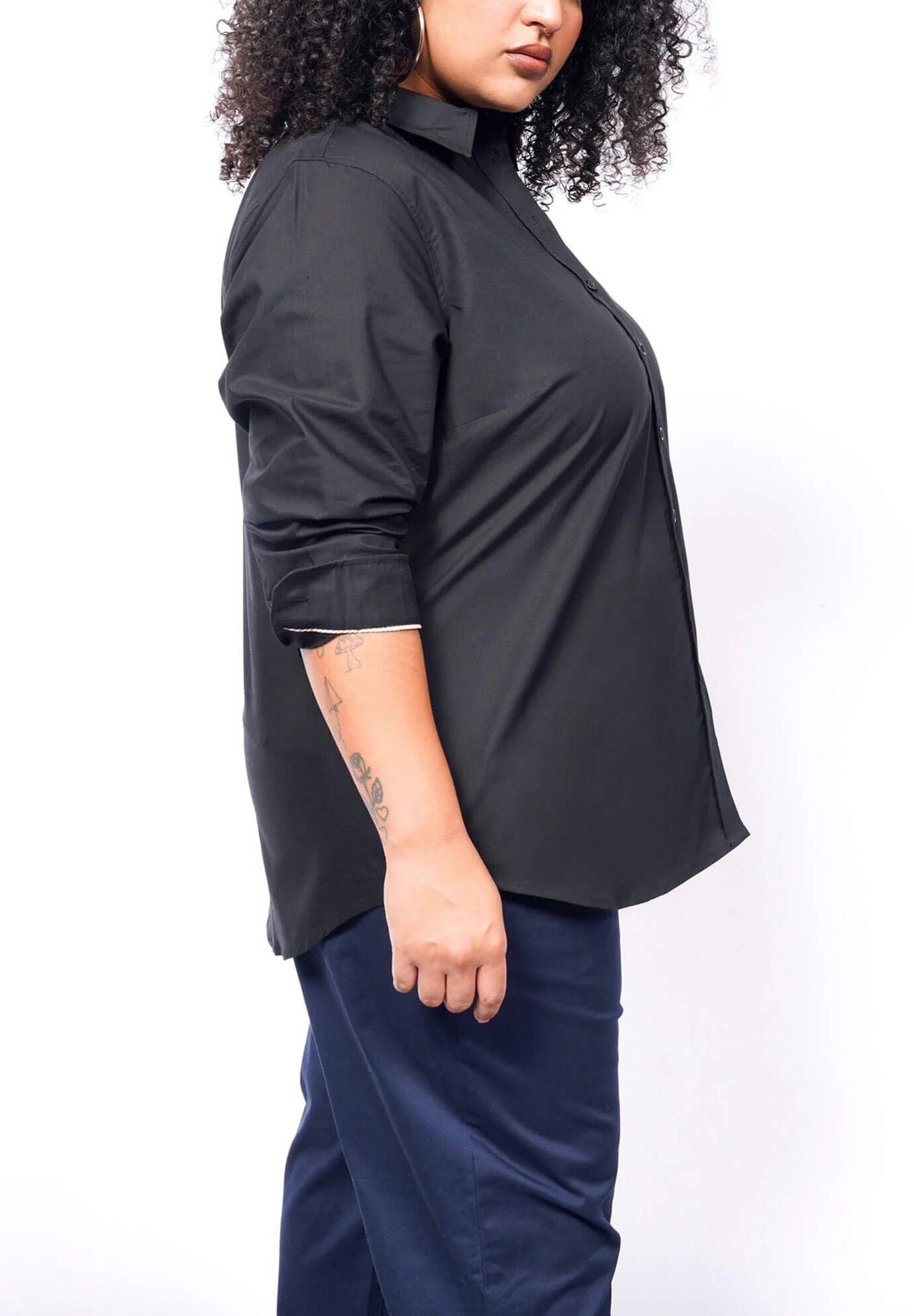 The Essential Long Sleeve Oxford Button Up, Black / Black, alternate image number 1