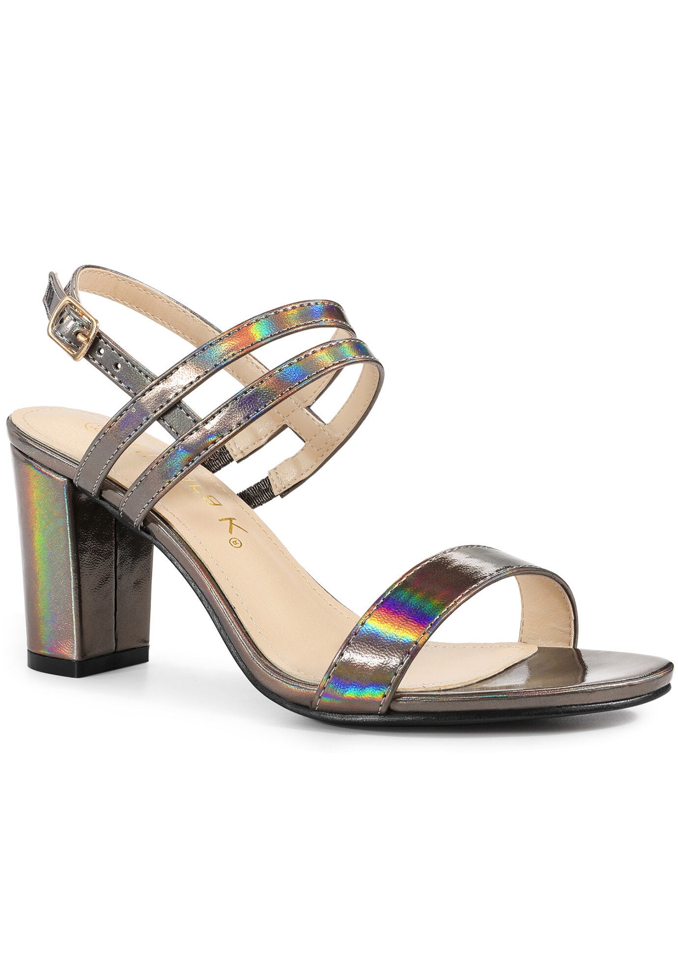 Slingback Block Heel Ankle Strap Sandal, Gunmetal / Charcoal Grey, hi-res image number 0