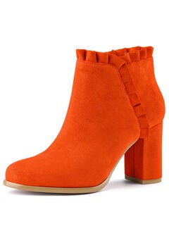 RUFFLE BLOCK HEEL ANKLE BOOTS