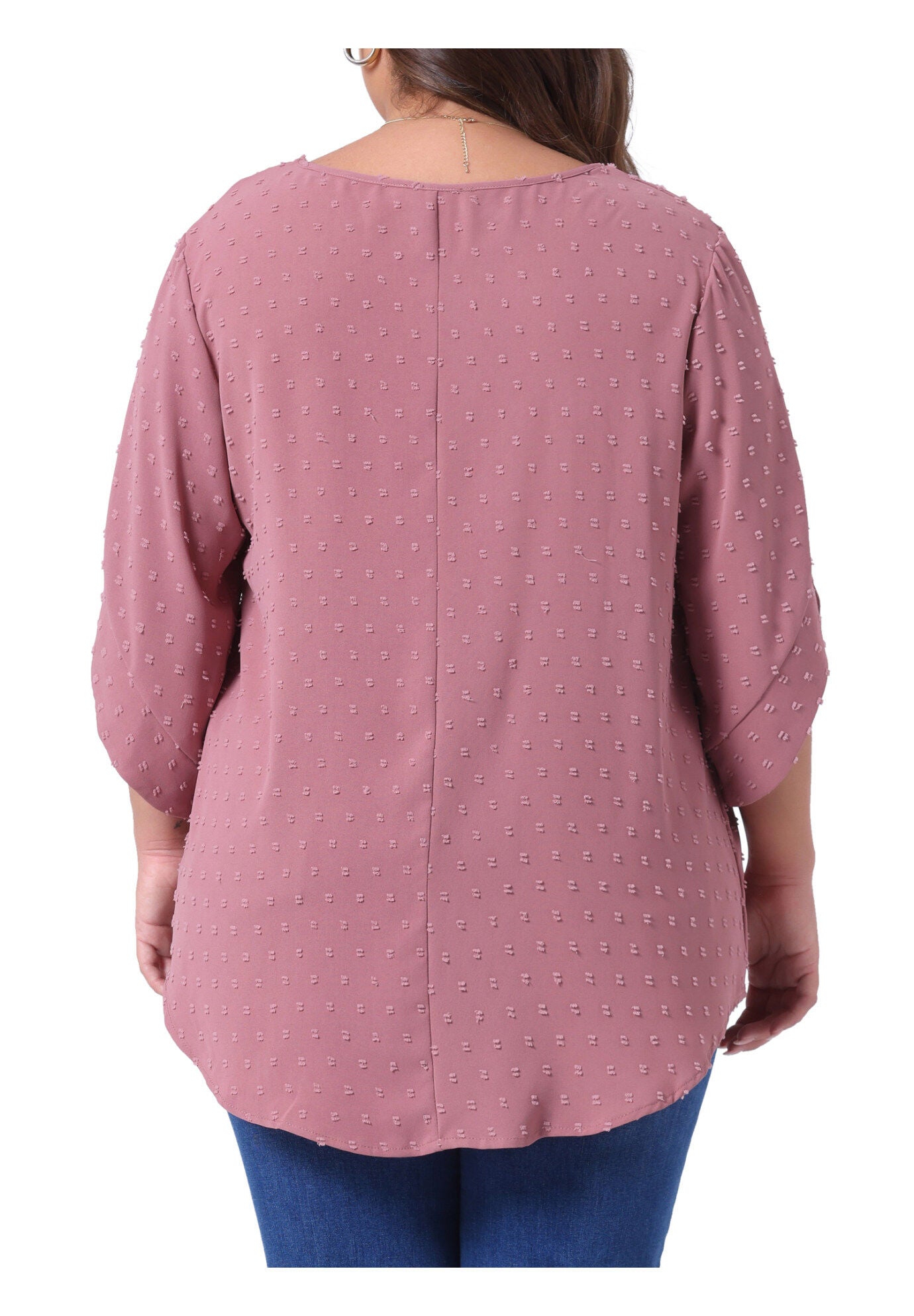 Round Neck Petal Sleeve Swiss Dots Blouse Top, Dark Pink / Pink, alternate image number 3