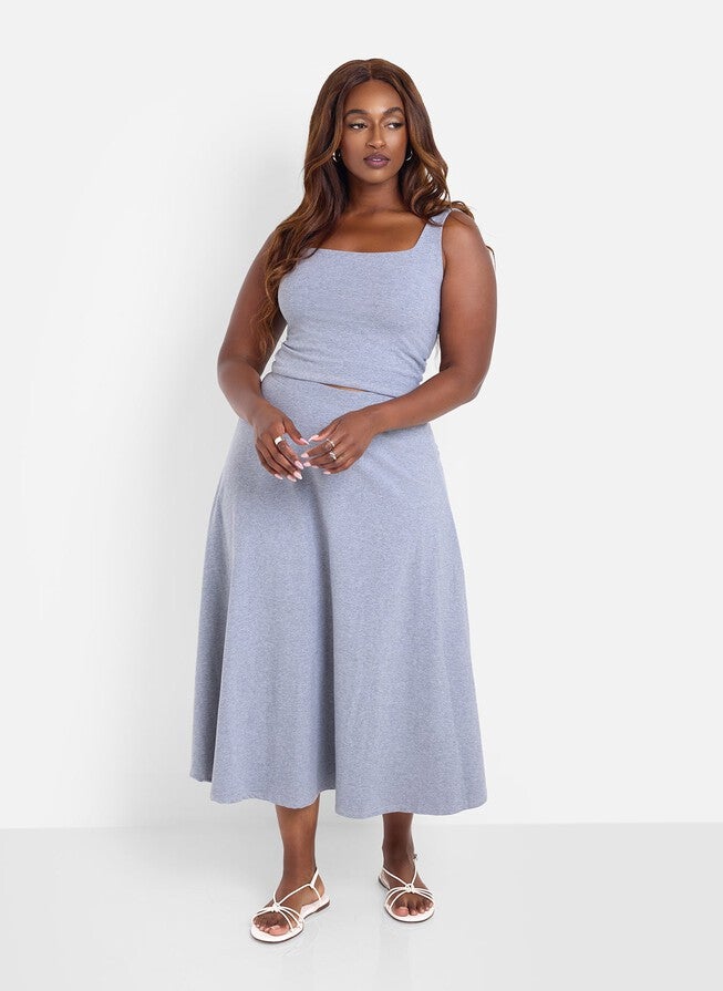 ESSENTIAL SQUARE NECK TANK CROP TOP - GREY, Grey / Cool Gray, alternate image number 1