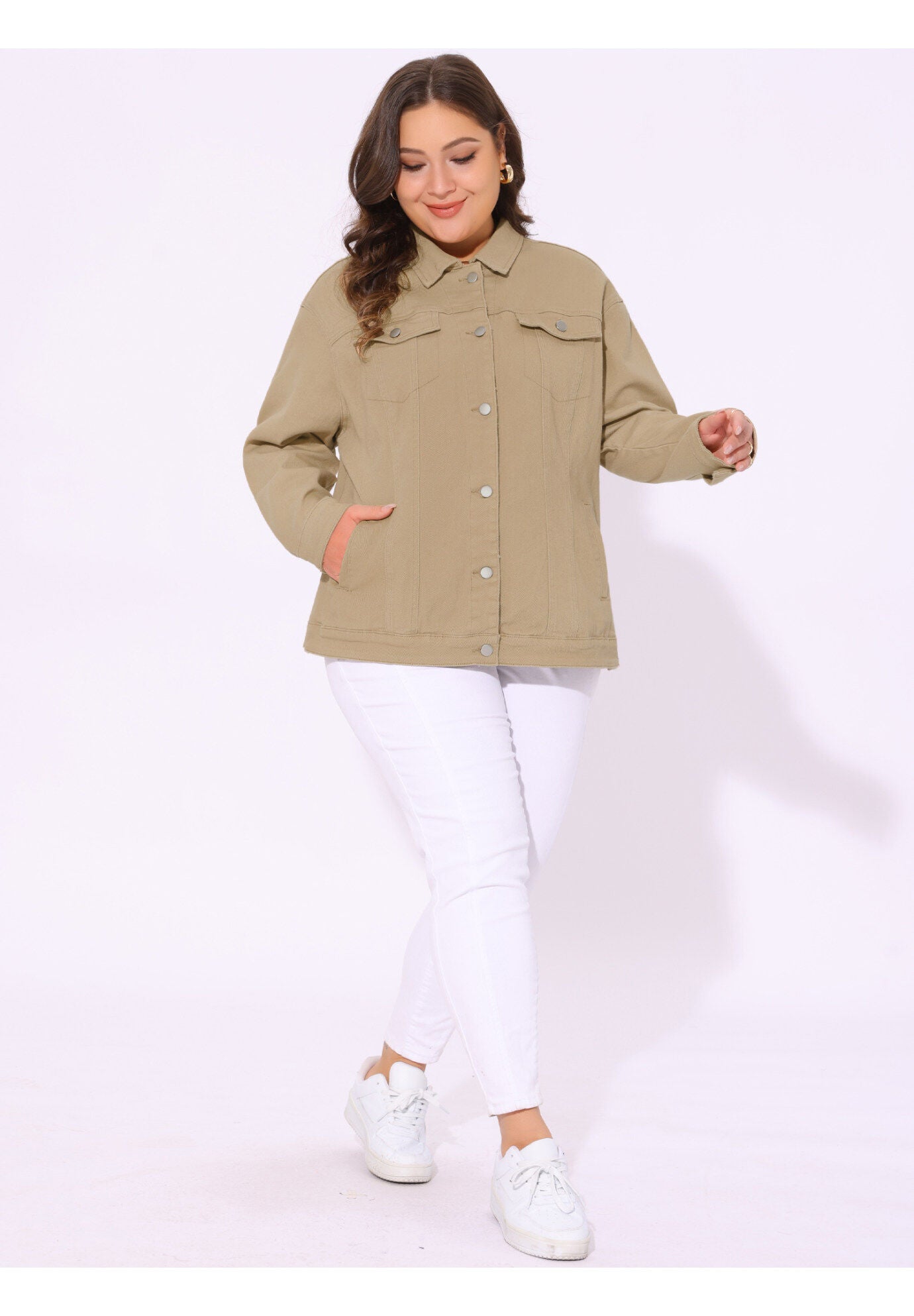 STITCHING BUTTON FRONT WASHED DENIM JACKET, Khaki / Brown, hi-res image number 0