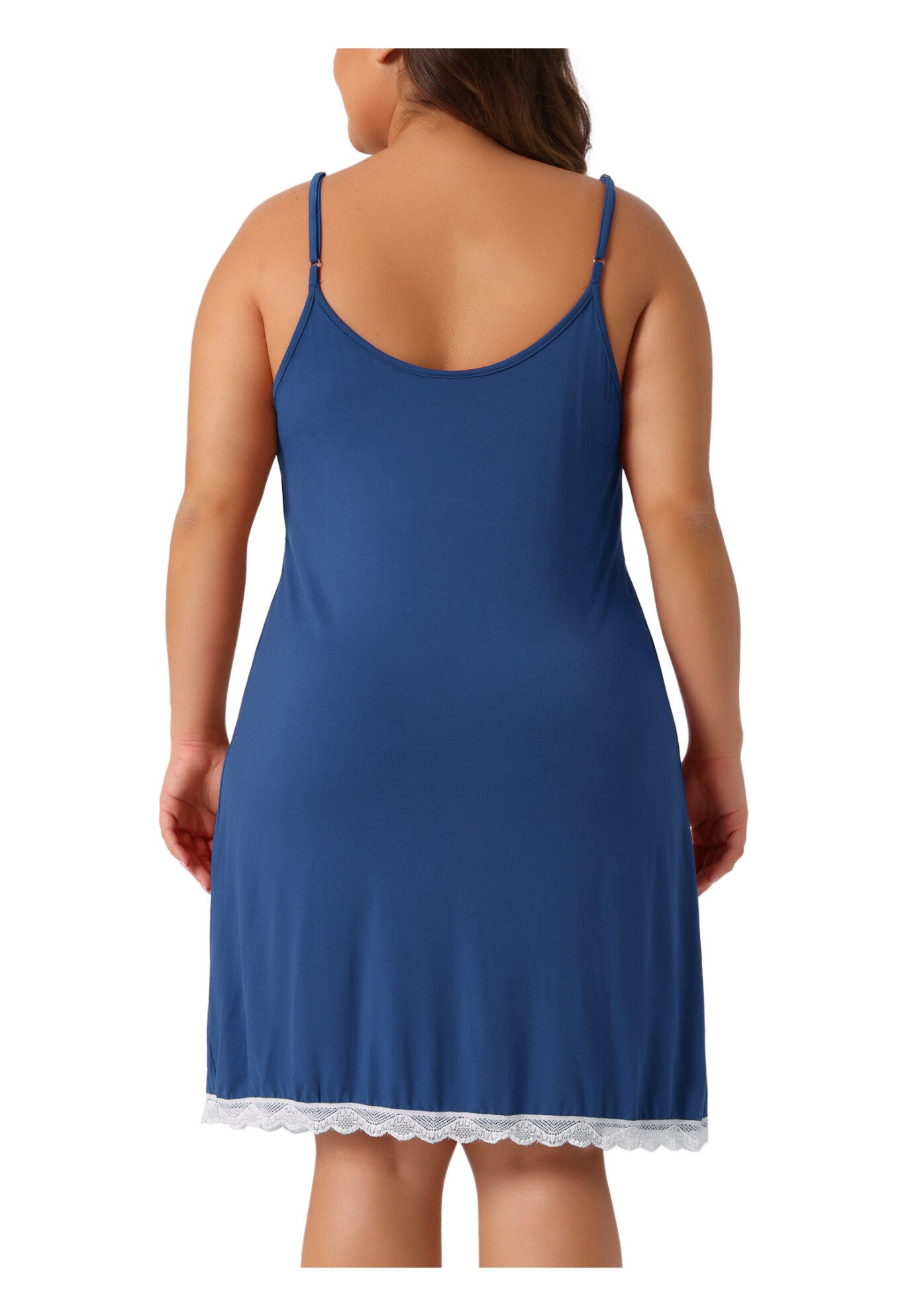 Lace Strap Babydoll Chemise Nightgown V Neck Lingerie, Blue / Royal Blue, alternate image number 3