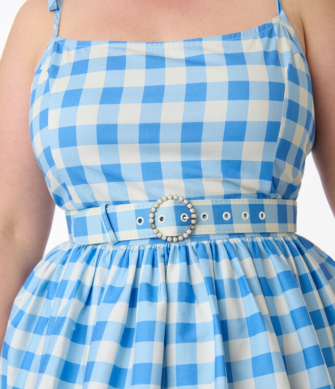 Unique Vintage Plus Size Blue & White Gingham Bobbie Swing Dress, Light Blue / Light Blue, alternate image number 1