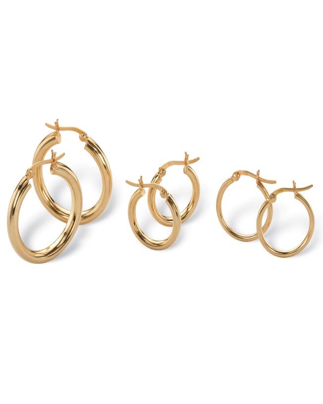 3-Pair Set  18k Gold-Plated Sterling Silver Polished Hoop Earrings, Yellow / Yellow, hi-res image number 0