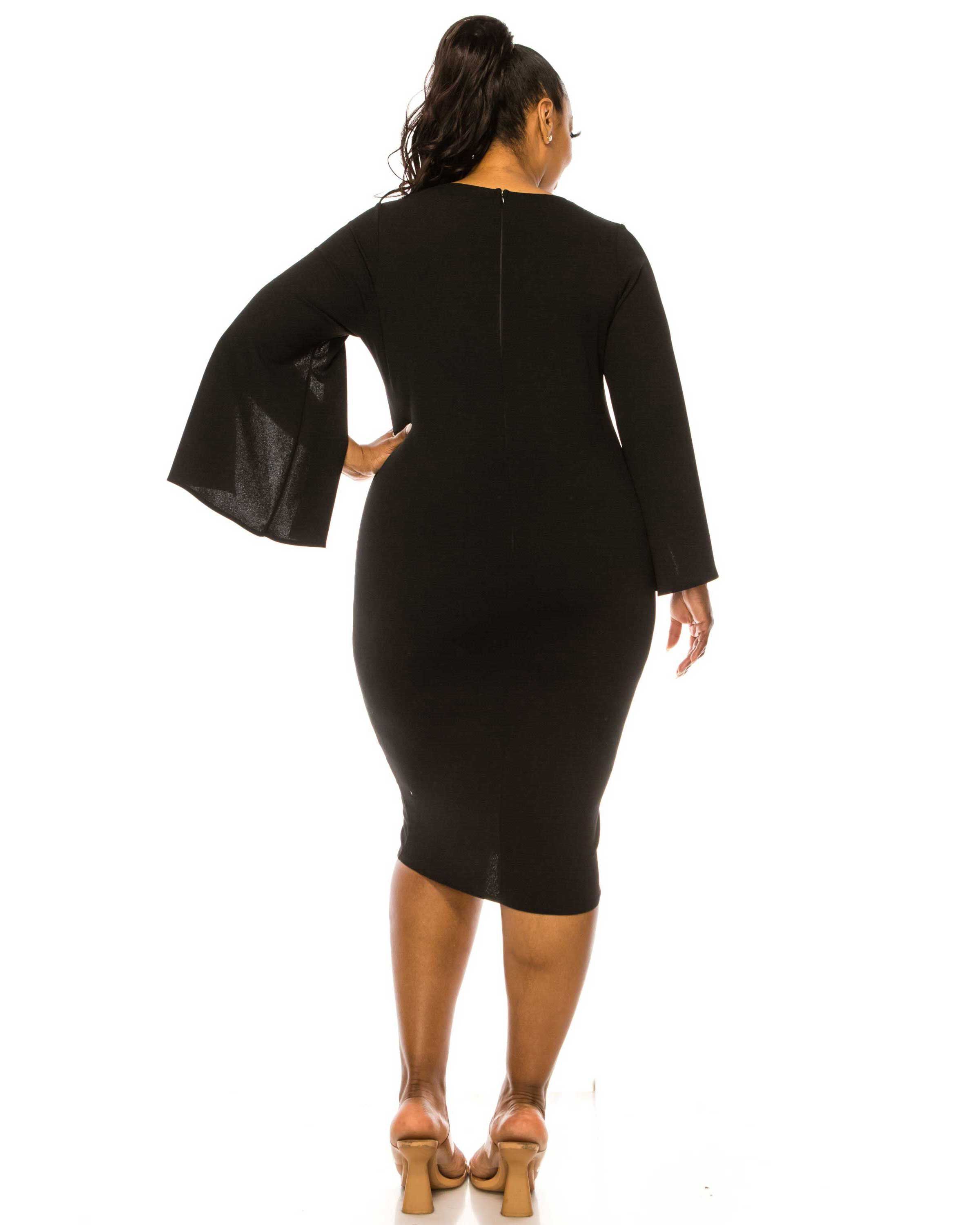 CLEMENTINE SLIT SLEEVE DRESS, Black / Black, alternate image number 1