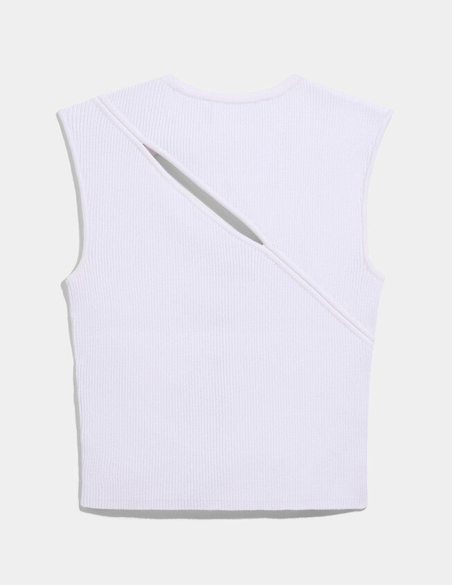 Ribbed Sleeveless Cut Out Top, GSTQ White / White, alternate image number 1