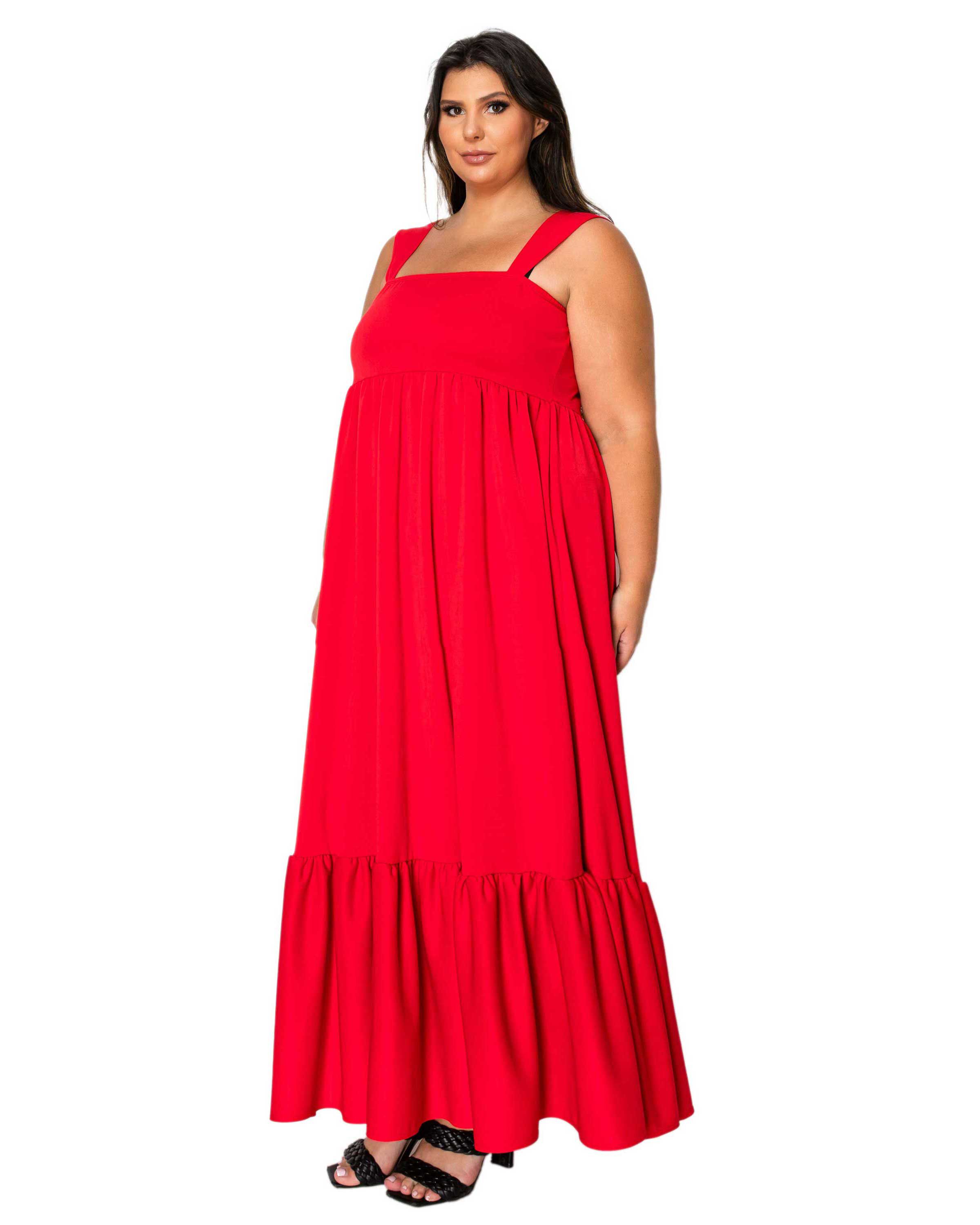ANGELIKA RUFFLED HEM MAXI DRESS, Red / Red, alternate image number 1