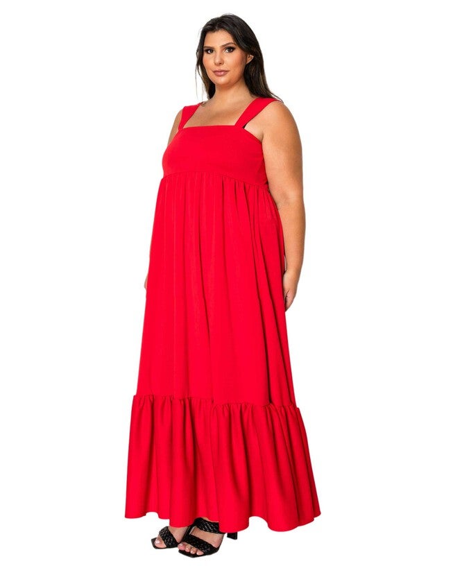 ANGELIKA RUFFLED HEM MAXI DRESS, Red / Red, alternate image number 1