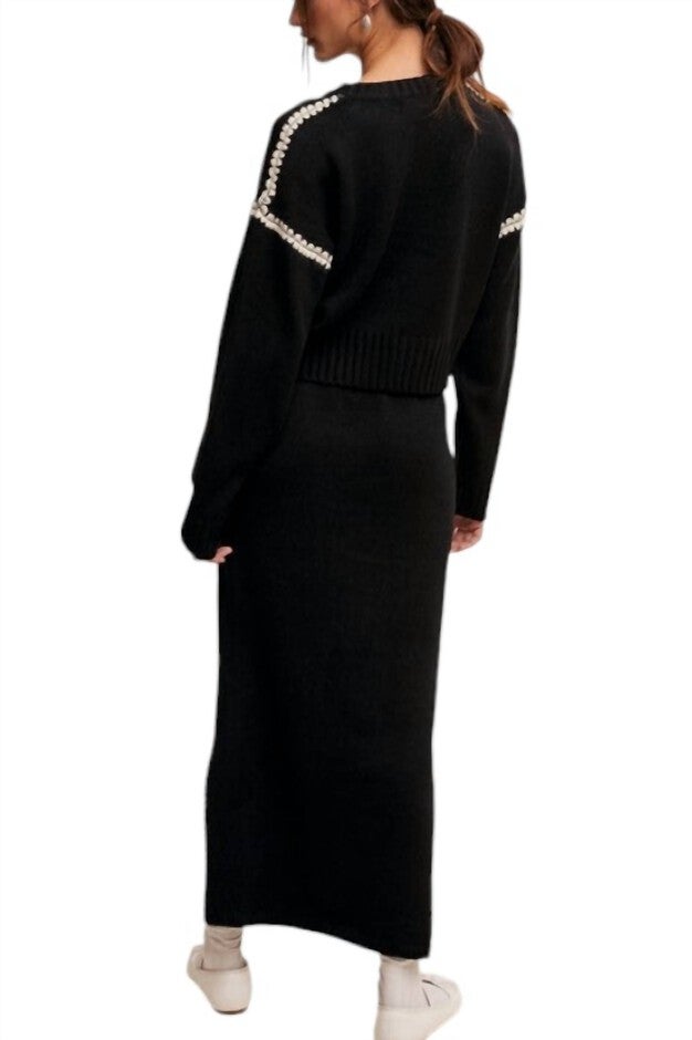 CONTRAST STITCH SWEATER SKIRT SET, Black / Black, alternate image number null