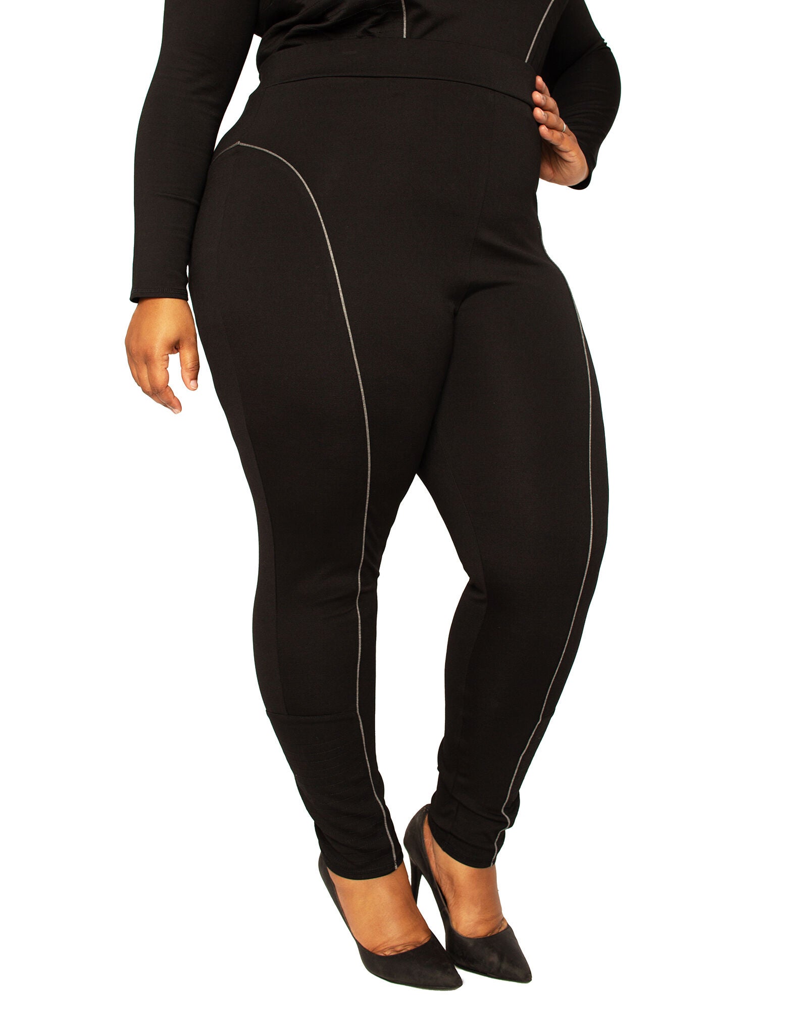 Sasha High Rise Ponte Knit Moto Slip Fit Leggings, BLACK / Black, alternate image number 2