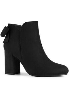 Round Toe Bow Decor Chunky Heel Ankle Boots
