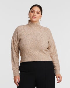 Golden Sparkle Beige/Metallic Turtle-Neck Sweater