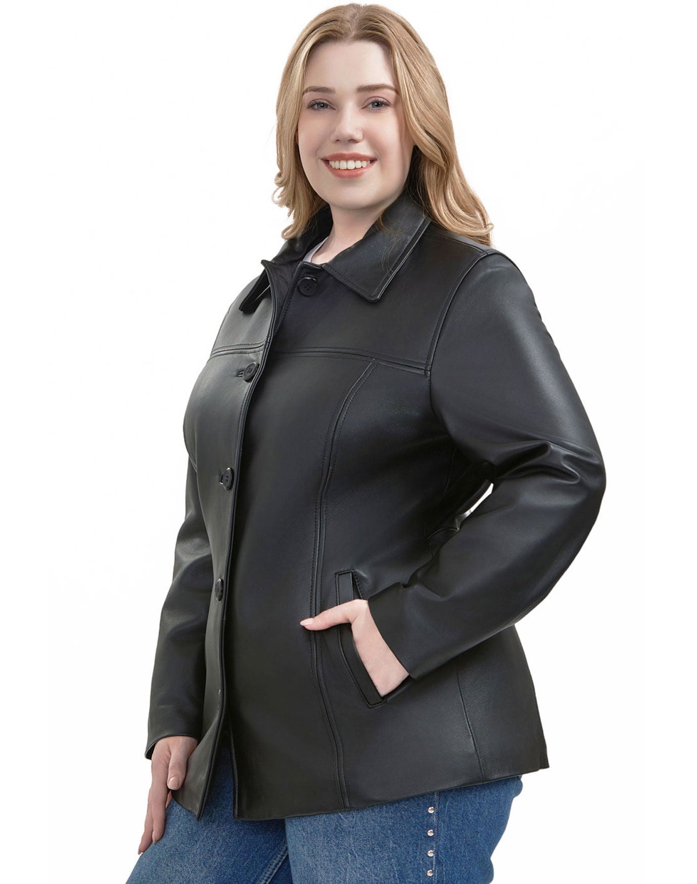 Evie Leather Car Coat, Black, alternate image number 3