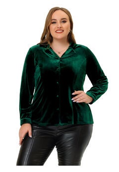 Velvet Lapel Long Sleeve Button Down Shirt