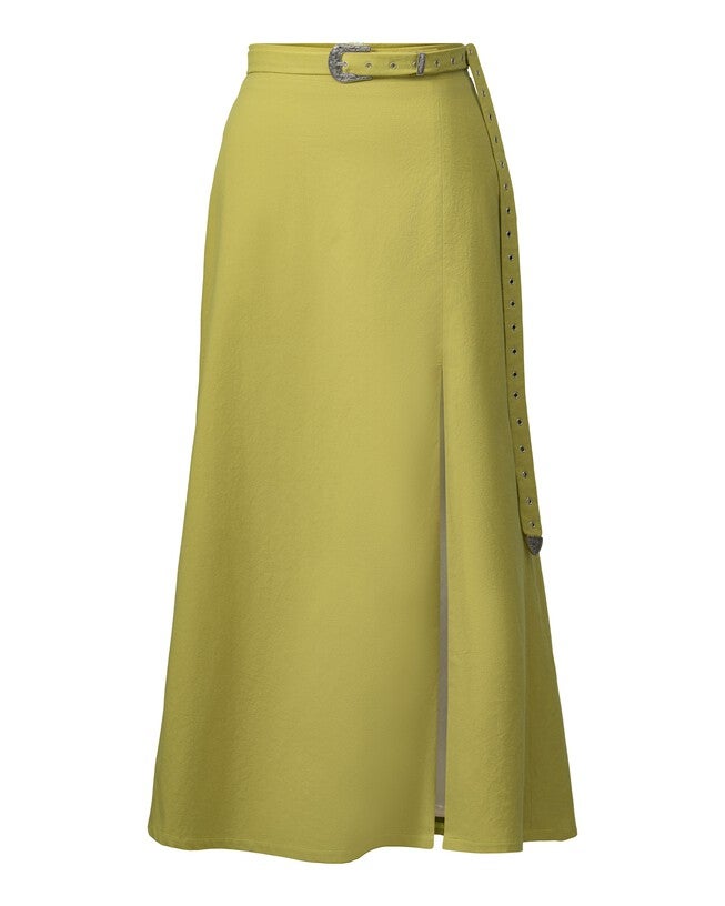 A-line Belted Midi Skirt, CHARTREUSE / Chartreuse, alternate image number 1