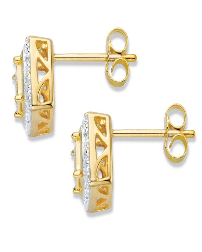 Diamond Accent Squared Two-Tone Gold-Plated Button Earrings, White / White, alternate image number 1
