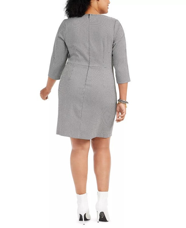 Betsey Johnson Women's Trendy Plus Size Ruffled Houndstooth Sheath Dress Gray Size 14W, , alternate image number 4