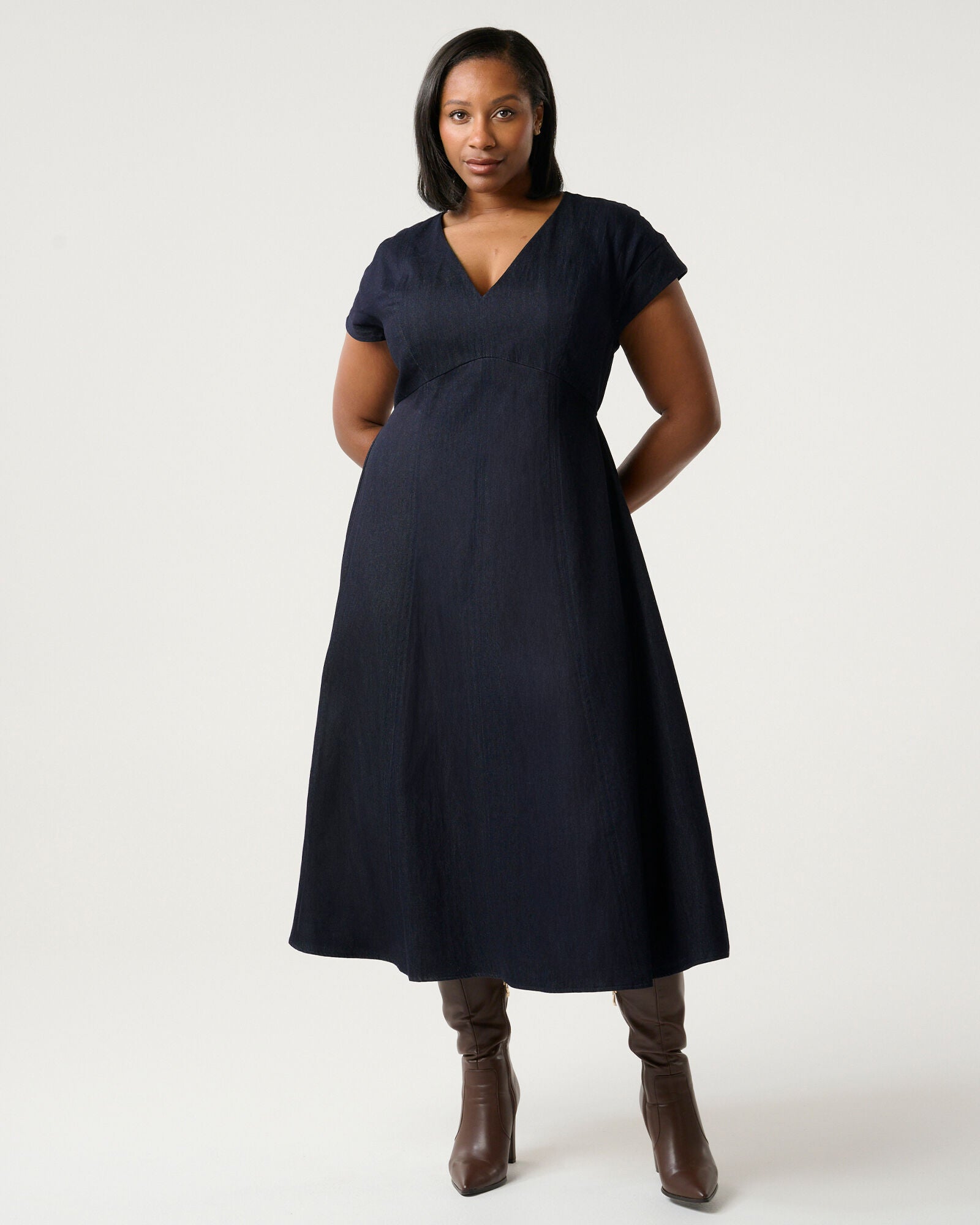Abbie Denim Midi Dress, Indigo Noir / Navy, hi-res image number 0
