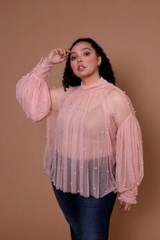 Bella Pearl Trim Mesh Top