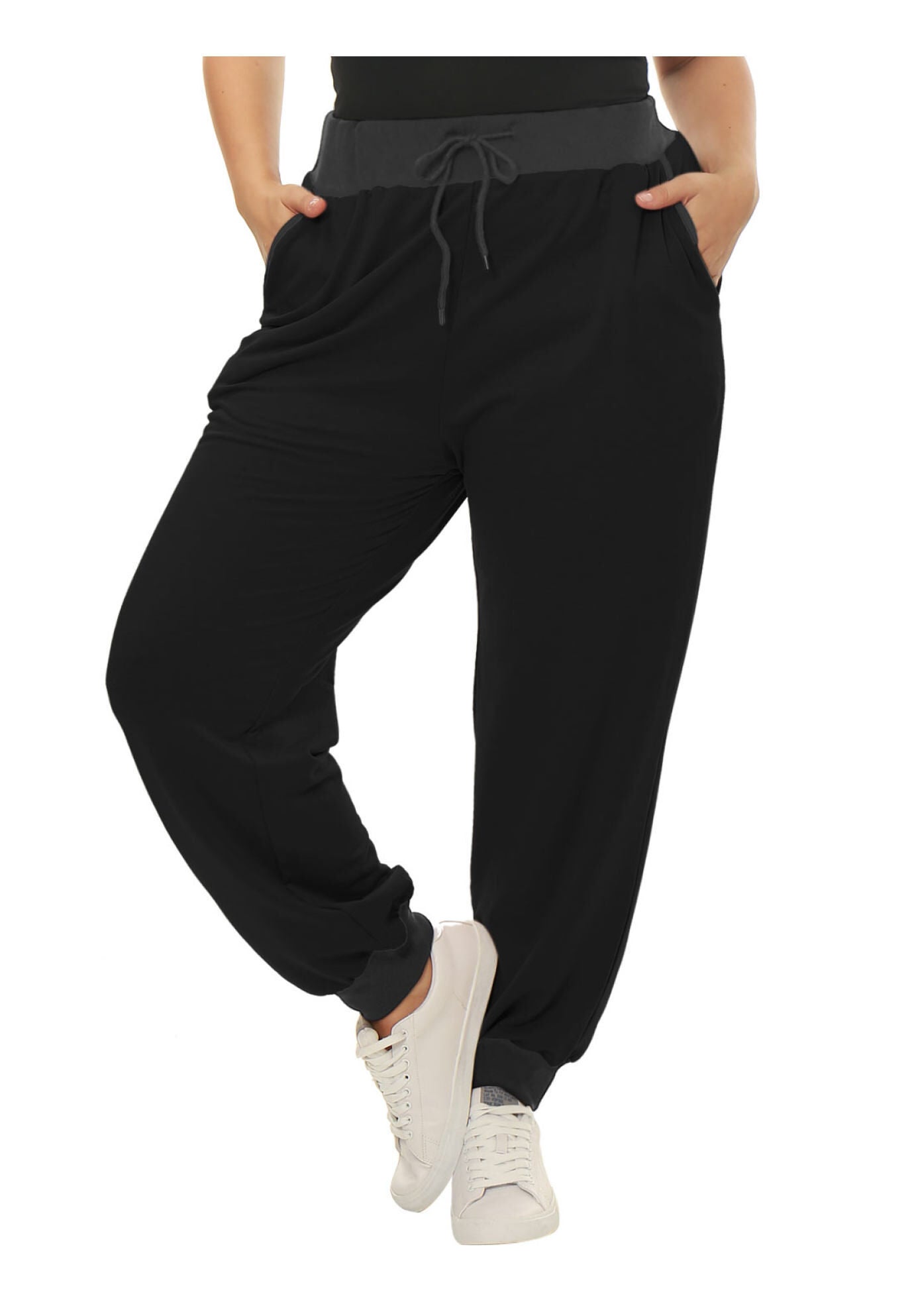 DRAWSTRING WAIST JOGGER SWEATPANTS, Black / Black, alternate image number 2