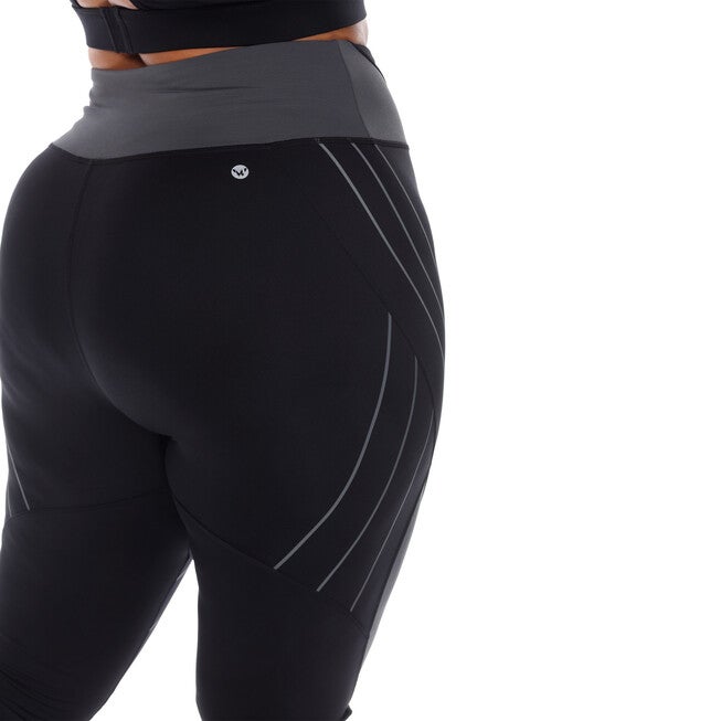 High-Waist Reflective Piping Fitness Leggings, Black / Black, alternate image number null