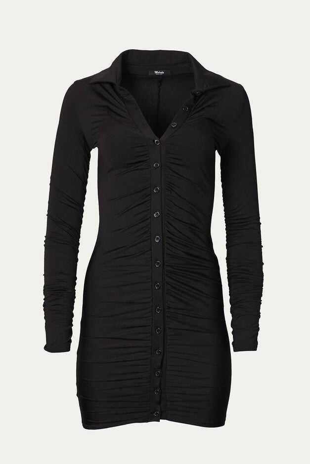 RUCHED JERSEY SHIRT DRESS IN BLACK, Black / Black, hi-res image number 0