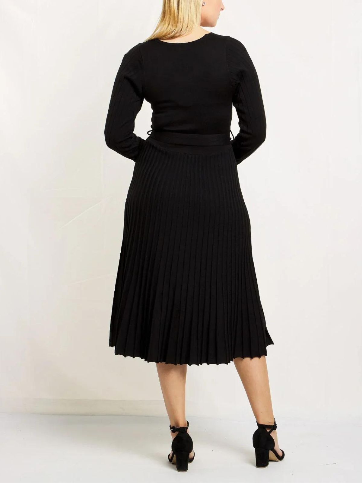 Adelina Dress Knit Pleated Skirt Crossover Top, Black / Black, alternate image number 1