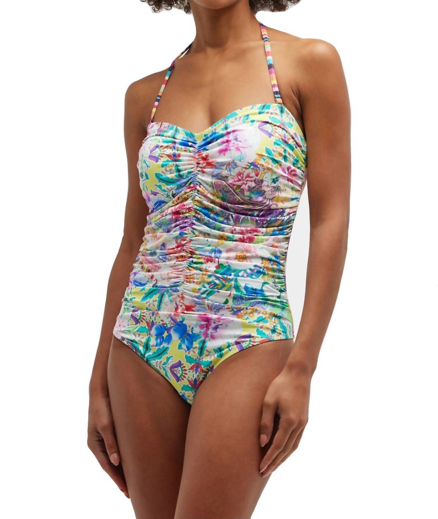 RUCHED SWEETHEART ONE PIECE SWIMSUIT IN MULTI, Multi / Light Blue, hi-res image number 0