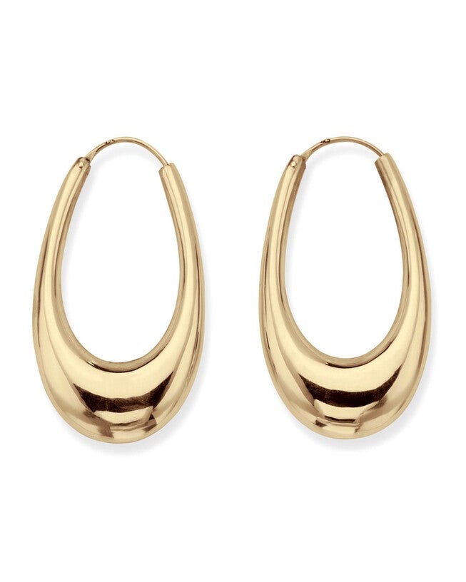 Polished Oval Puffed Hoop Earrings 18K Gold Plated .925 Sterling Silver, , alternate image number null