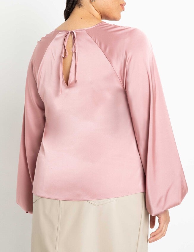 Poet Sleeve Blouse With Tie Back, Withered Rose / Pink, alternate image number 1