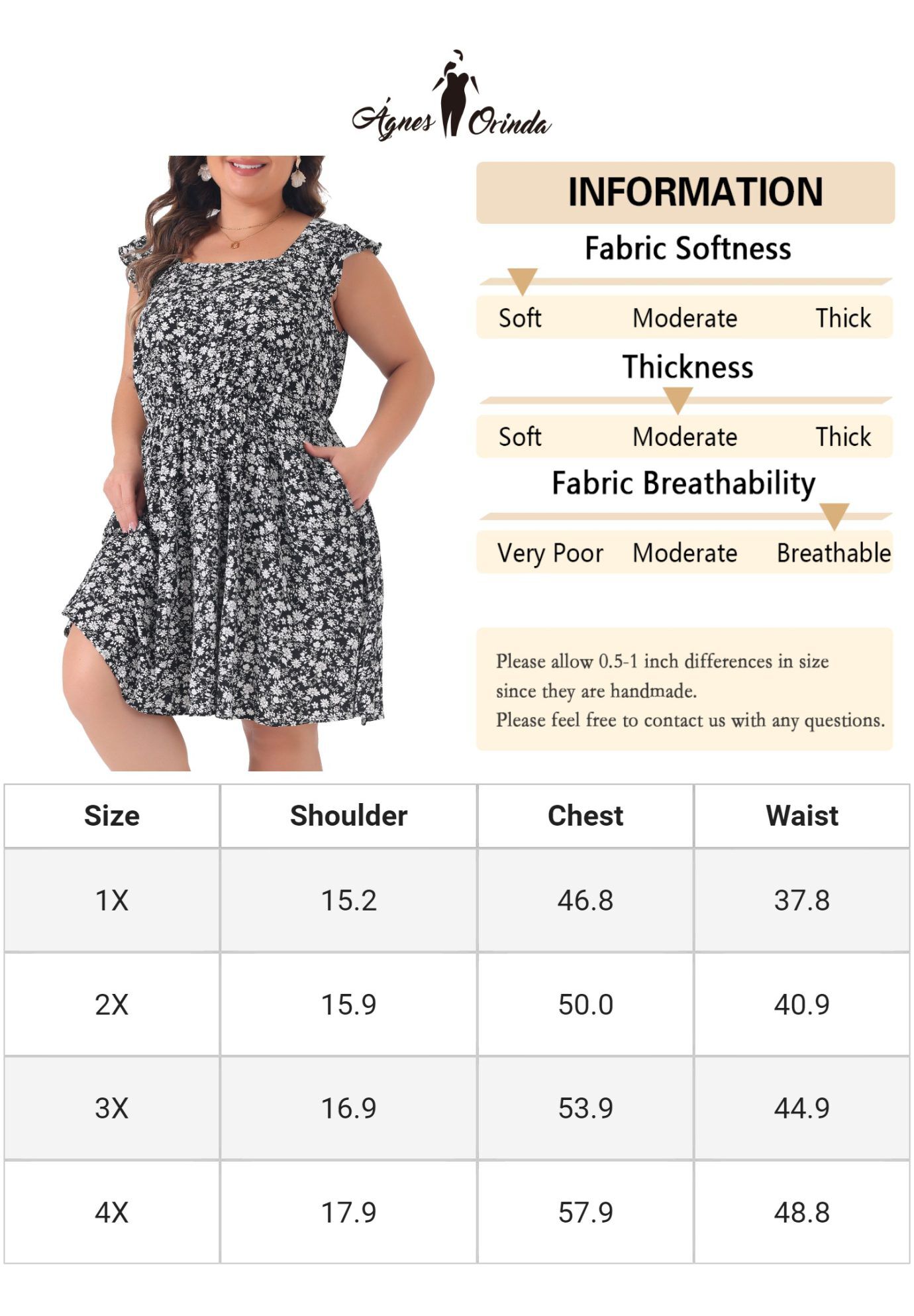 Summer Square Neck Ruffle Short Sleeve Midi Dress, Black / Black, alternate image number 4