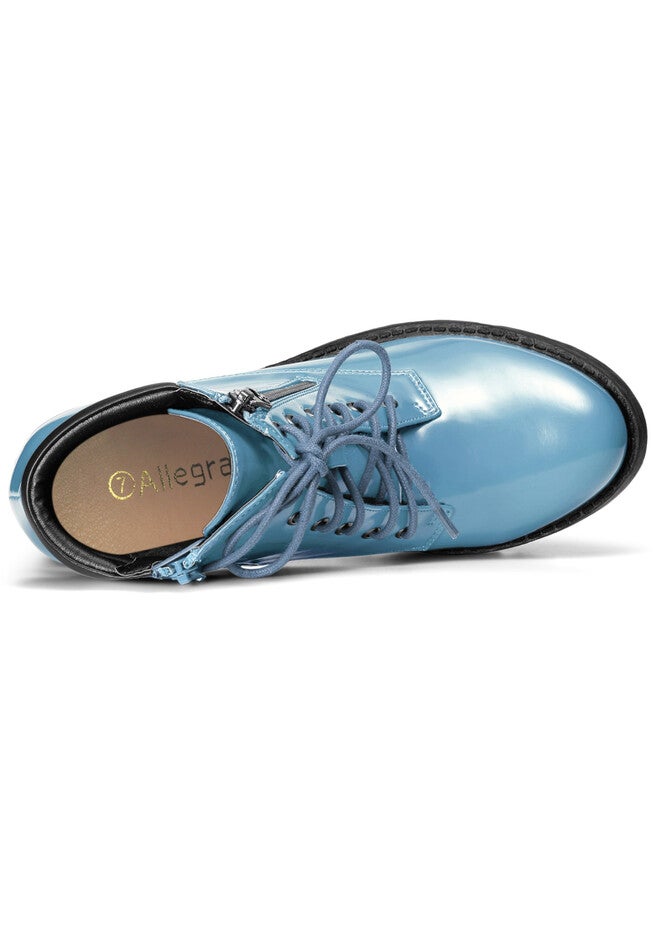 CHUNKY HEEL LACE UP PLATFORM COMBAT BOOTS, Sky Blue / Light Blue, alternate image number 3