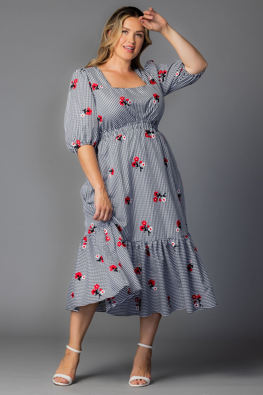 Bailey Square Neck Maxi Dress, Gingham  Florals / White, alternate image number 4