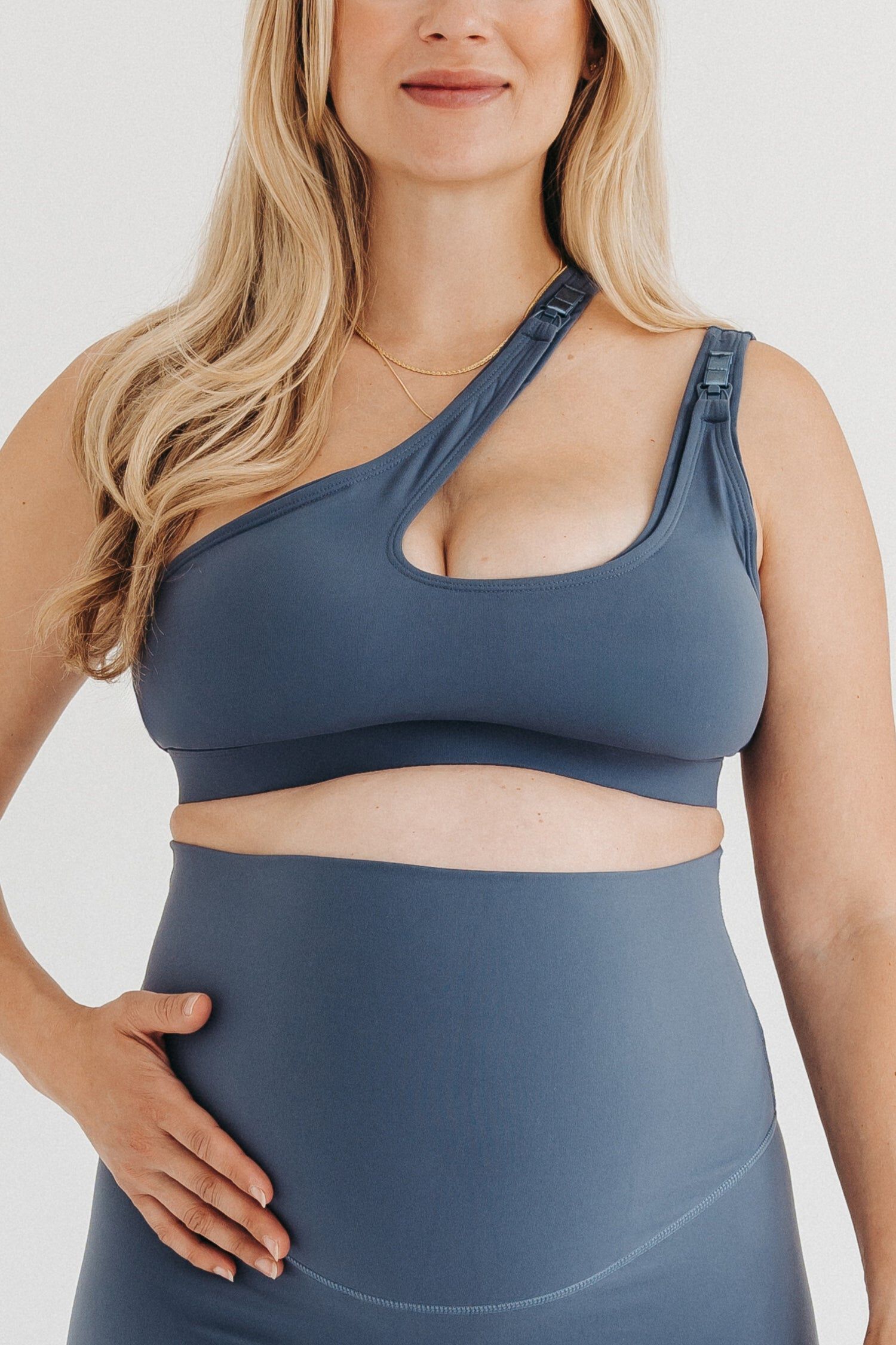 Women's Cross Body Nursing Bra With Easy-Release Breastfeeding Clips and One-Shoulder Design, Blue / Azure Blue, hi-res image number 0